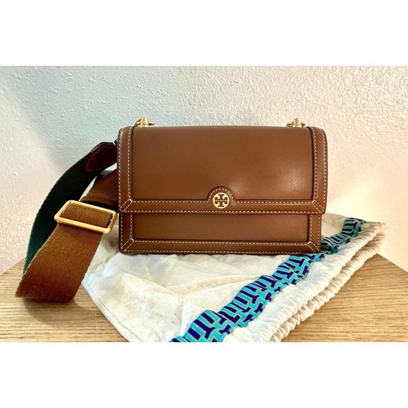 Tory Burch Handbags - Tory Burch Brown Leather Crossbody Bag with Gold Details
